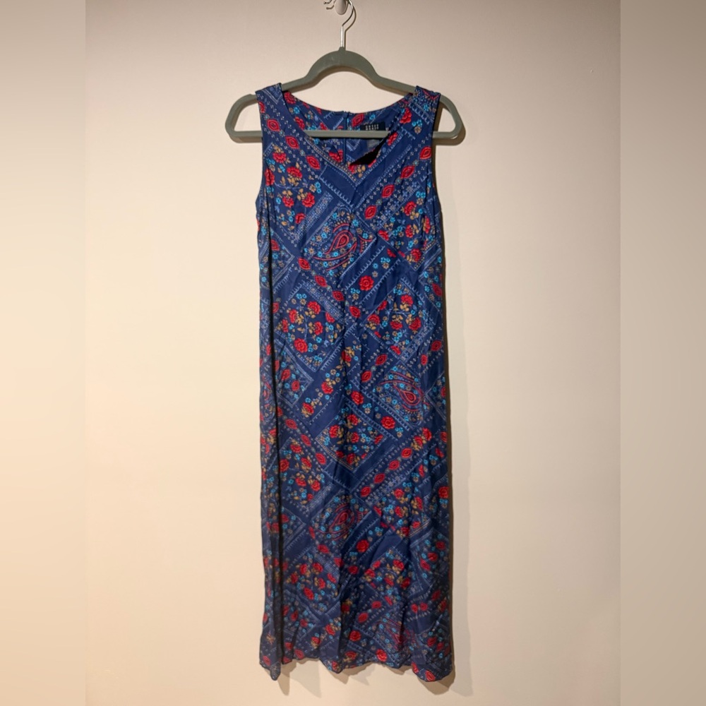Elegant Blue and Red Floral Maxi Dress